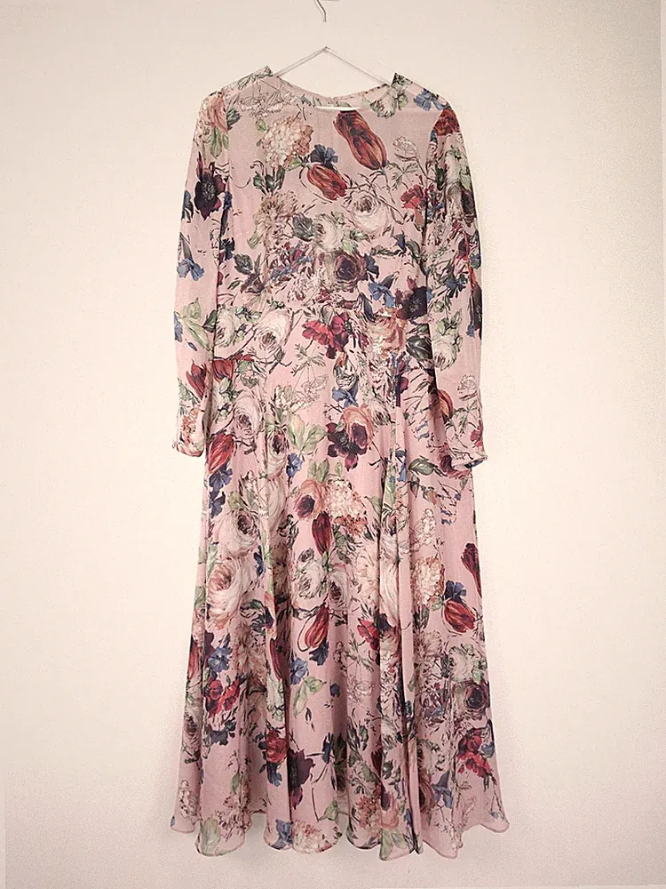 Hobbs Rosabelle Kleid Größe 16 rosa Blumen 100 % Seide Midi Maxi Hochzeit Gast