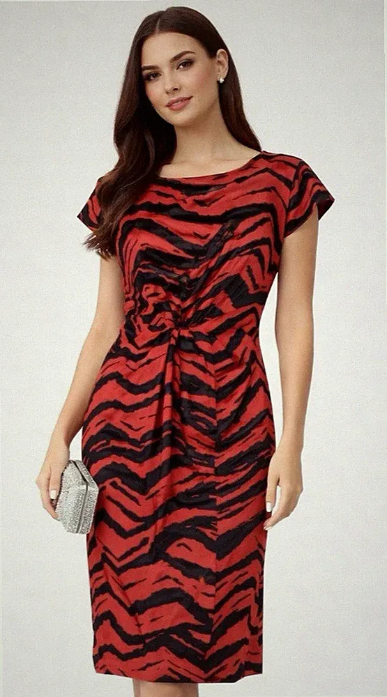 Hobbs rot schwarz Midikleid Größe 8 Sommer Tee Hochzeit Gast Zebra/abstrakt