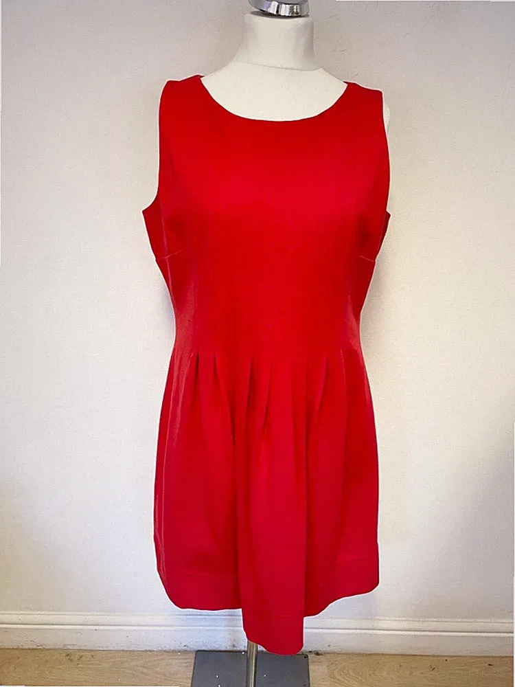 Hobbs ROTES ÄRMELLOSES PLISSIERTES KLEID VORNE A-LINIE GRÖSSE 16