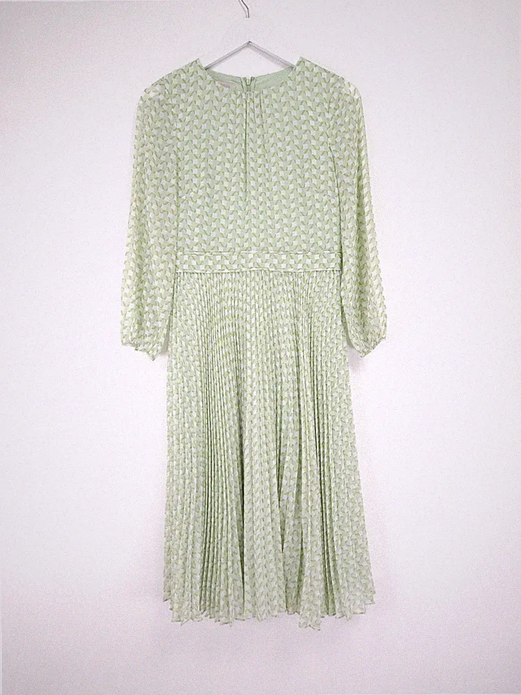 Hobbs Salma Kleid Größe 10 Grün Chiffon Plissee Midi Langarm Hochzeitsgast