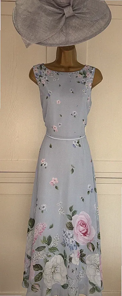 Hobbs UK 12 blau bunt Blumen Midikleid Hochzeit Mutter Braut Gast Rennen Party