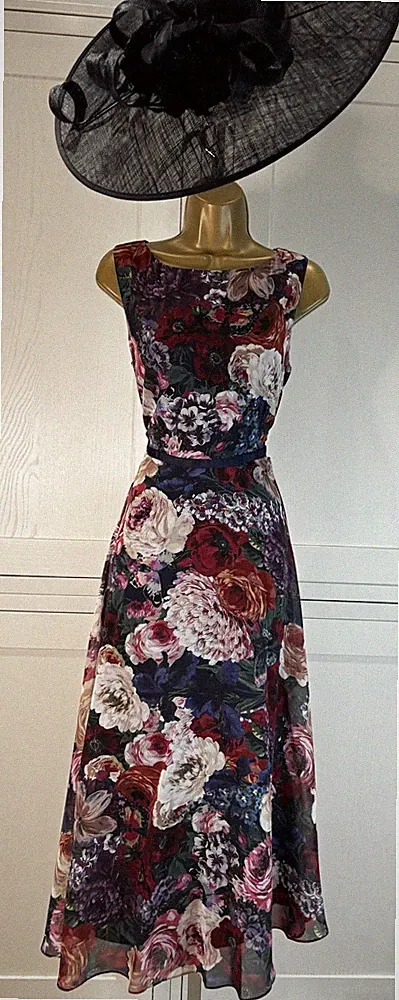 Hobbs UK 12 marineblau Multi Kleid Hochzeit Brautmutter Bräutigam Gast Rennen Anlass