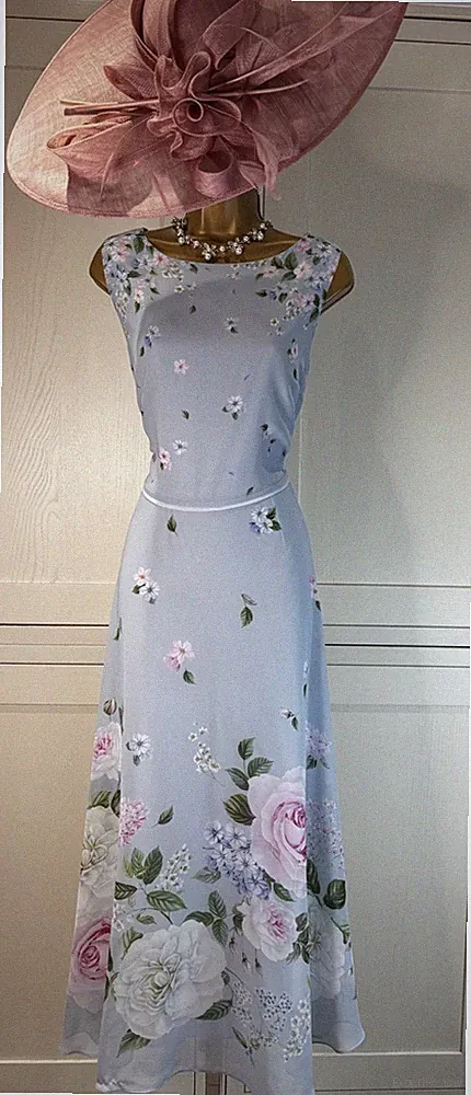 Hobbs UK 16 blau bunt Blumen Midikleid Hochzeit Mutter Braut Gast Rennen Party