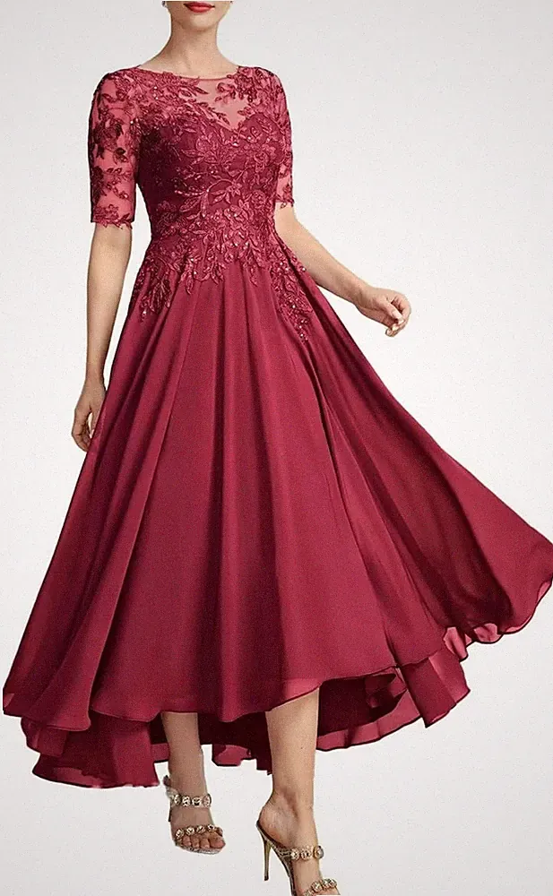 Hochzeit Abendkleid 1/2 Ärmel Festkleid Hochzeitsgast Kleid Premium Ballkleider