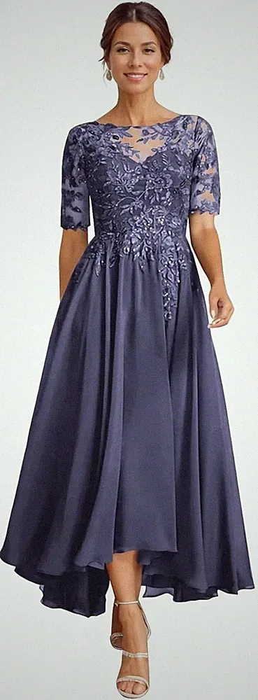 Hochzeit Abendkleid 1/2 Ärmel Festkleid Hochzeitsgast Kleid Premium Ballkleider