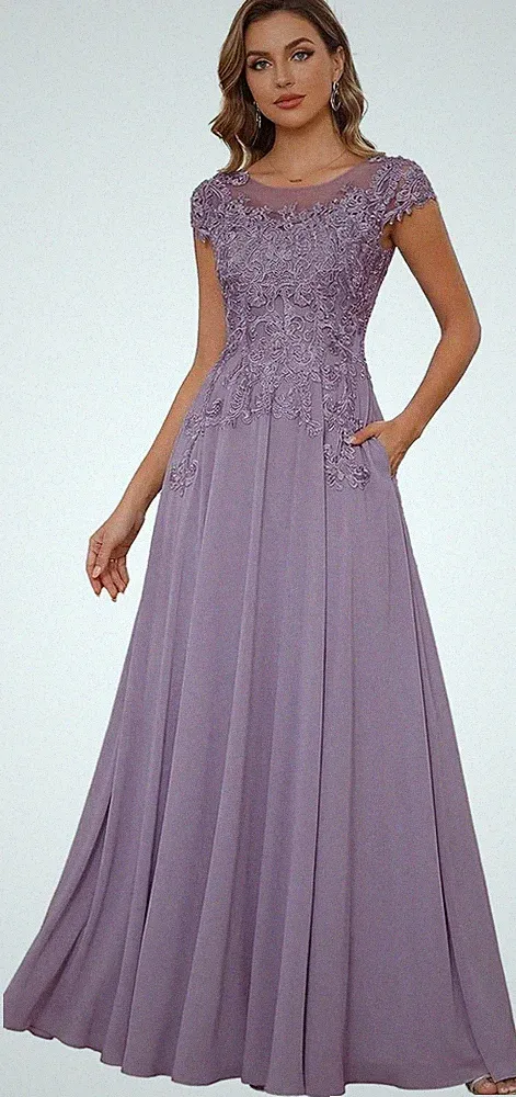 Hochzeit Brautmutterkleider A-Linie Ballkleider Damen Lang Hochzeitsgast Kleider