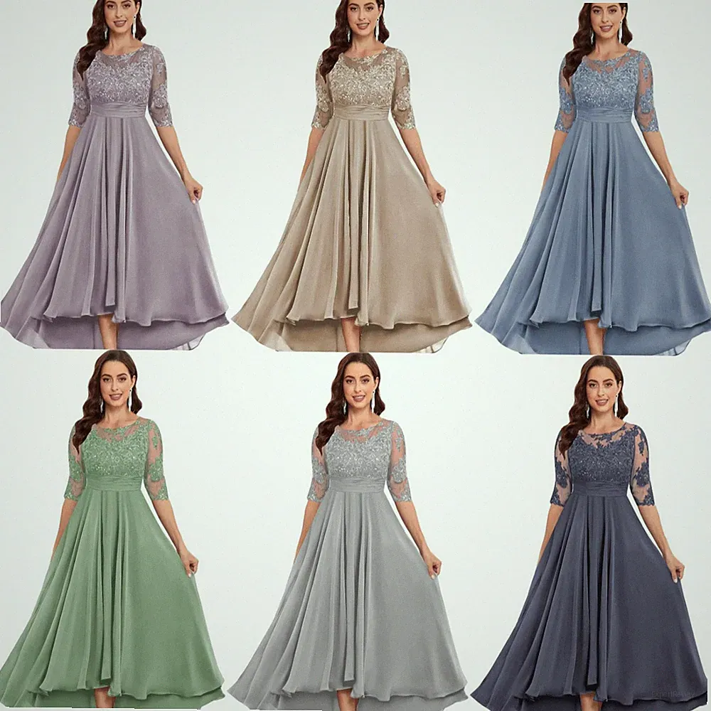 Hochzeitsgäste Braut Halbarm-Abendkleider Mit U-Ausschnitt Elegant Party Kleider
