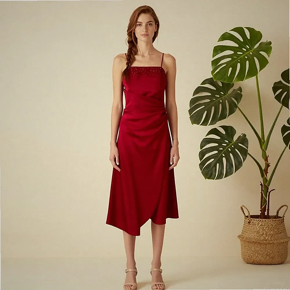 Hochzeitsgast Kleid RAYLIA DESIGNS Gr. 36 Midi Satin Ballkleid Perlen Festlich