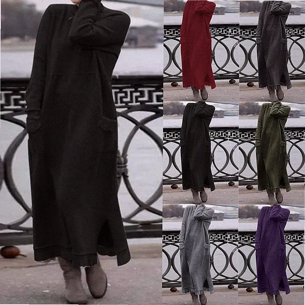 Hot Damen Fleece Strickkleid Maxikleid Pulloverkleid Winter Etuikleid Sweatkleid