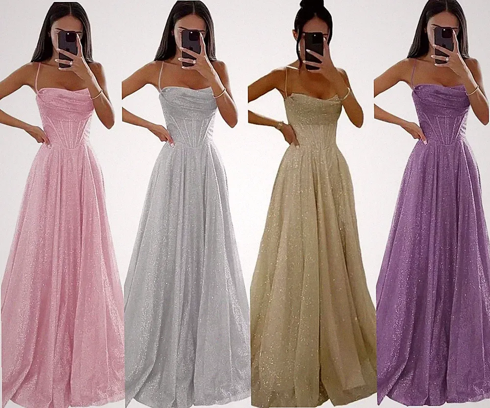 HOT Glitzerndes Tüll Abendkleid Sweetheart Träger A-Linie Lang Festliches Kleid
