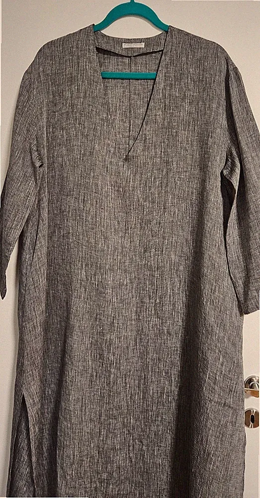 Hubert Gasser Midikleid A-Linie V-Ausschnitt 100% Leinen in Grau Melange,...
