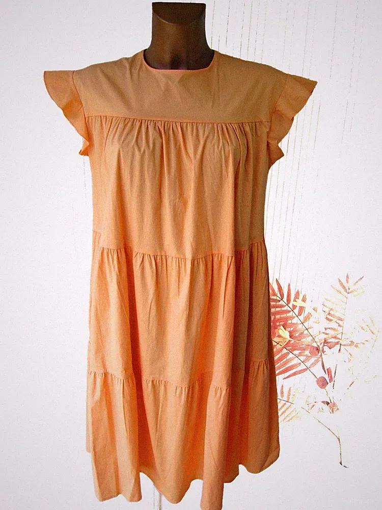 Hübsches Sommer A-Linien-Kleid Hängerchen Tunika UNIFARBEN 36 38 40 42 orange