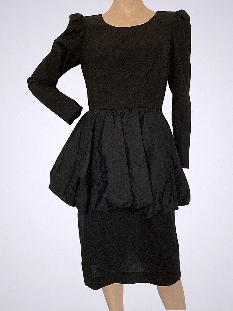 HUEY WALZER DARCY True Vintage 80er schwarz Schößchen formelles Partykleid UK 8 US 4 S