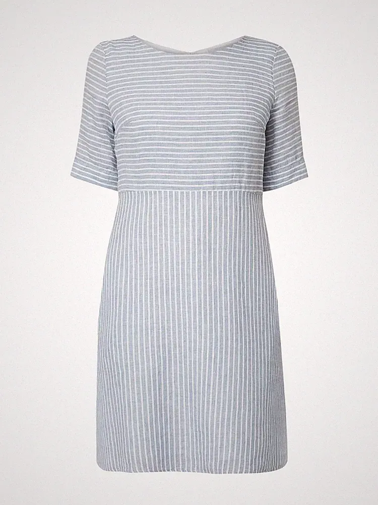 Hugo Boss edles Leinen-kleid 38 hell-blau weiß gestreift top zustand