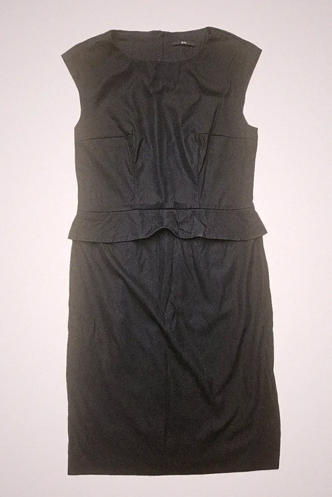 HUGO BOSS Etuikleid schwarz Schurwolle Damen UK12 ärmellos knielang