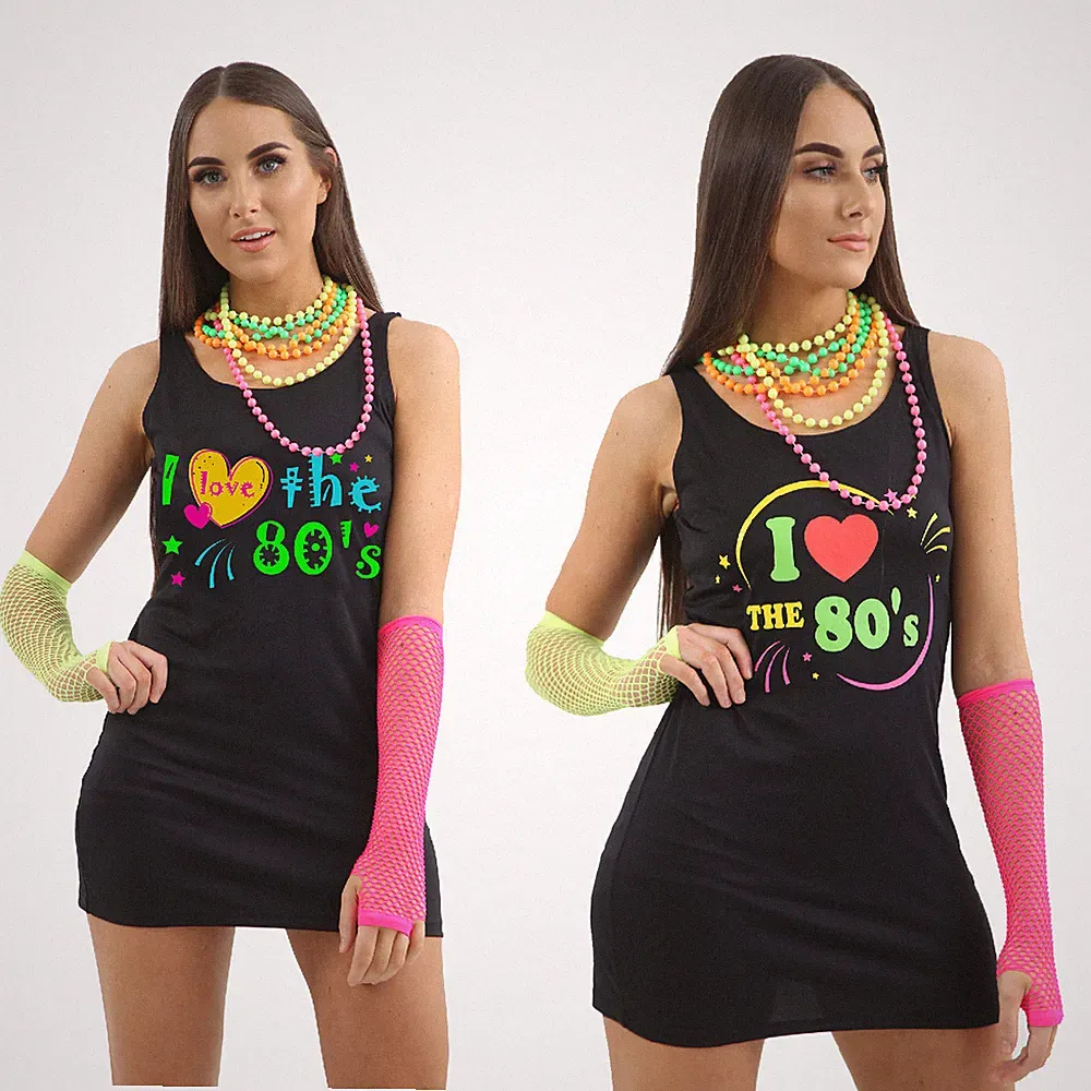 I love the 80er 80er Jahre Retro Popstar Kostüm Junggesellinnenabschied Kostüm für Damen