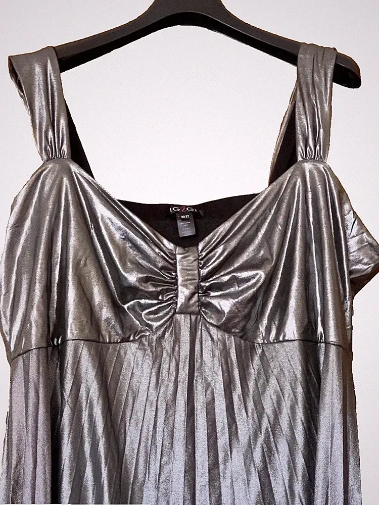 IGIGIGI US30/32 Langes Kleid Lamé Plissee Silber Sweetheart Long Dress Plissee