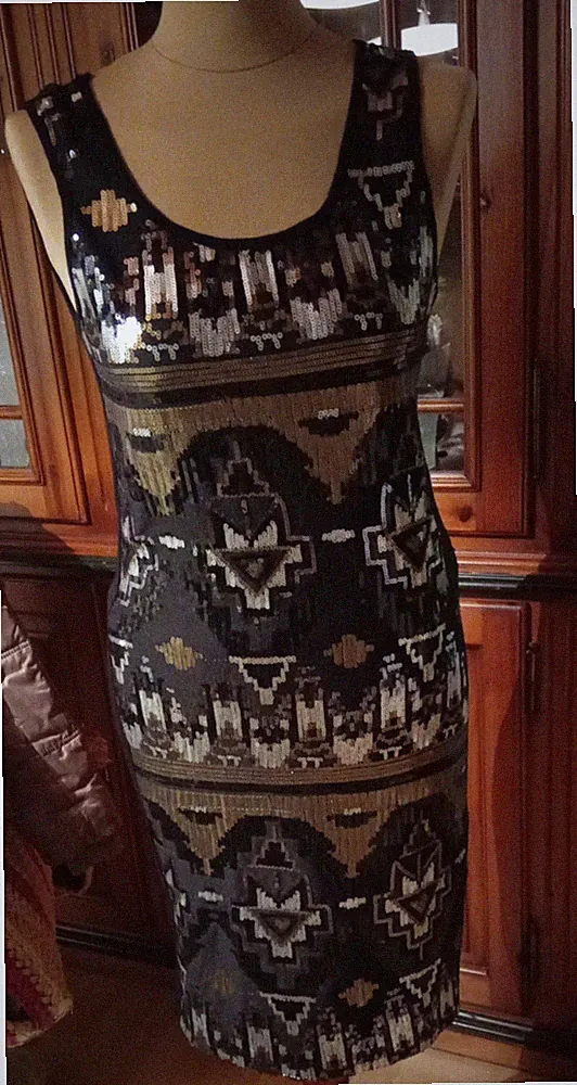 In extenso KLEID Paillettenkleid Gr S 36 Schwarz glitzer kleid Etuikleid Neu