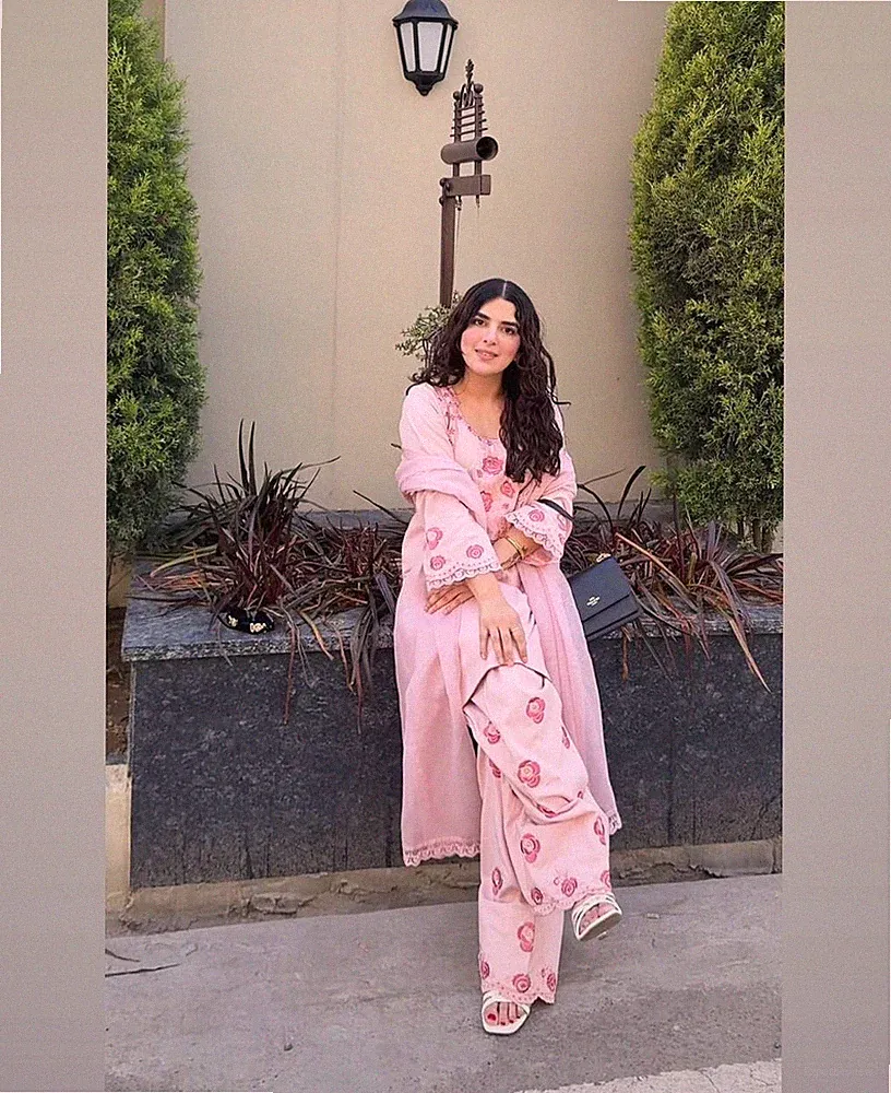 Indischer Stil Kunst Georgette Pink Salwar Kameez Mit Dupatta für Damen Tragen L