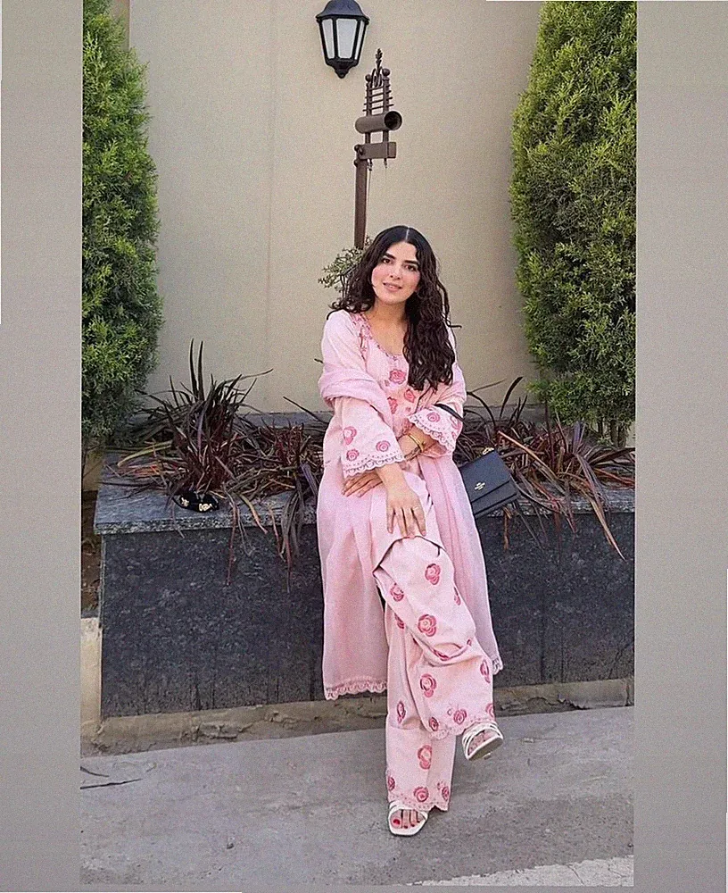 Indischer Stil Kunst Georgette Pink Salwar Kameez Mit Dupatta für Damen Wear XL
