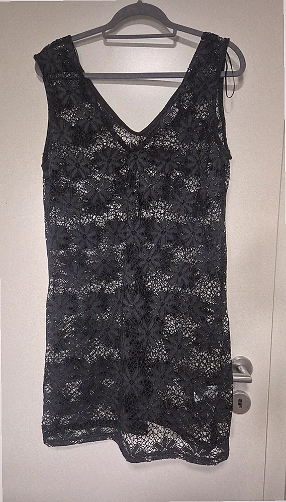 Infinity Woman Damen Etuikleid Gr. M Schwarz Spitze kurz ärmellos V-Ausschnitt
