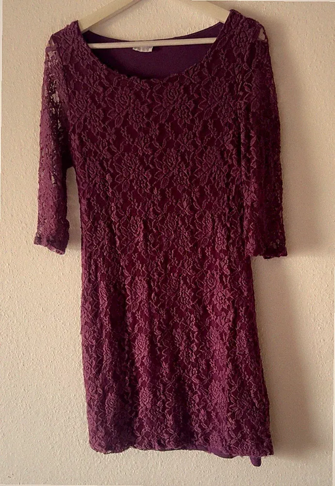 INFINITY woman Damen Etuikleid Lila Spitze Rundhals 3/4 Arm Kurz Gr. M