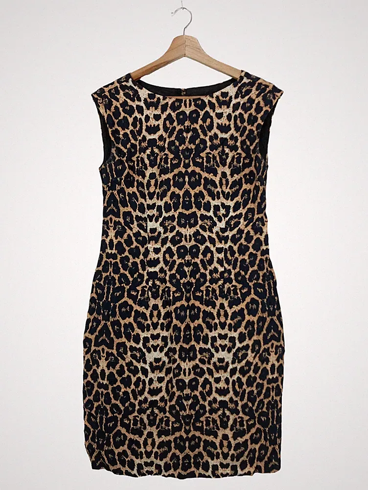 IPEKYOL Etuikleid Damen Gr. 36/S Braun Leopard Tierdruck Elegant Business