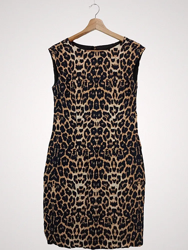 IPEKYOL Etuikleid Damen Gr. 36/S Braun Leopard Tierdruck Elegant Business
