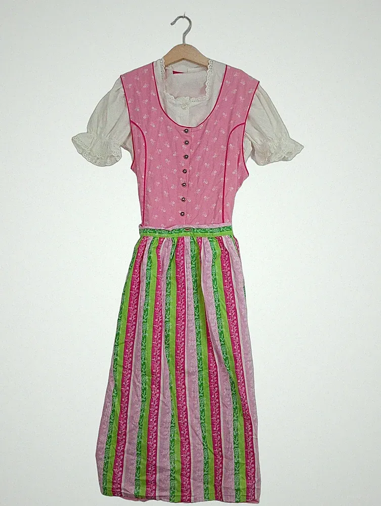 Isar Trachten Dirndl Kinder A-Linien-Kleid Baumwolle Pink Spitze Gr. 146