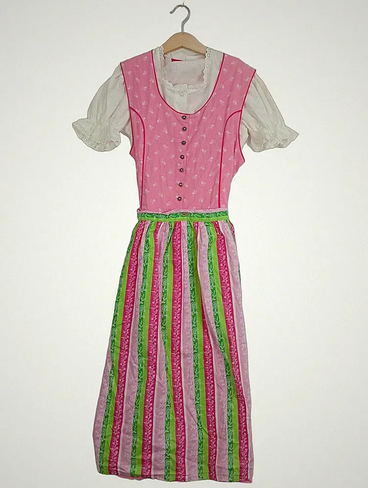 Isar Trachten Dirndl Kinder A-Linien-Kleid Baumwolle Pink Spitze Gr. 146