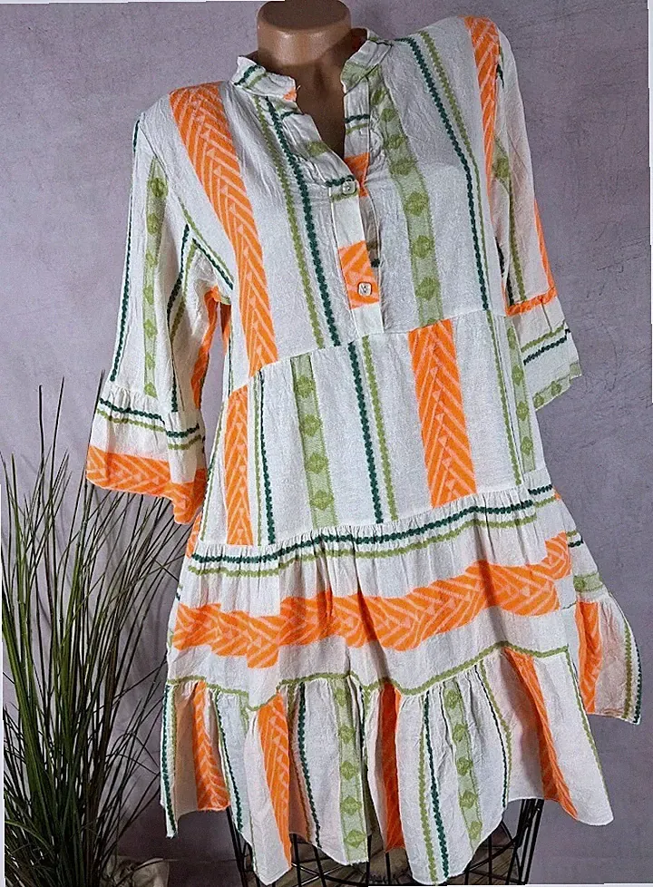 Italy BOHO KLEID Hängerchen TUNIKA Azteken Muster 2531 M2 36 38 40