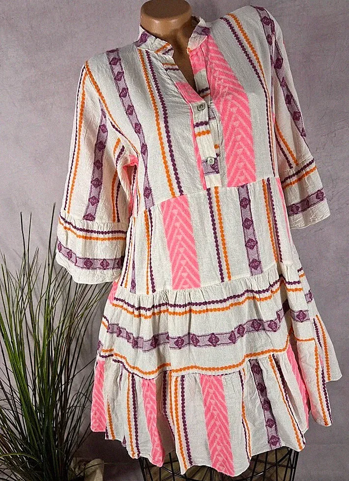 Italy BOHO KLEID Hängerchen TUNIKA Azteken Muster 2531 M3 36 38 40