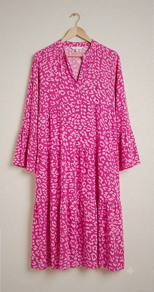 ❤ ITALY Damen Sommer Kleid Tunika A-Linie weit Leo pink 44 46 48 NEU ❤