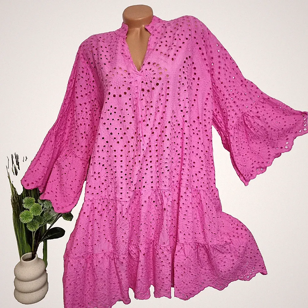 italy Damen Stufenkleid Sommer Kleid Hängerchen NEU 52 54 56 BOHO pink Curvy