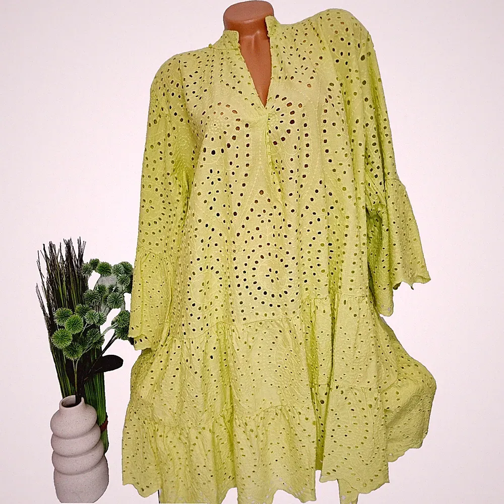 italy Damen Stufenkleid Sommer Kleid NEU 52 54 56 BOHO hellgrün Curvy Frühjahr