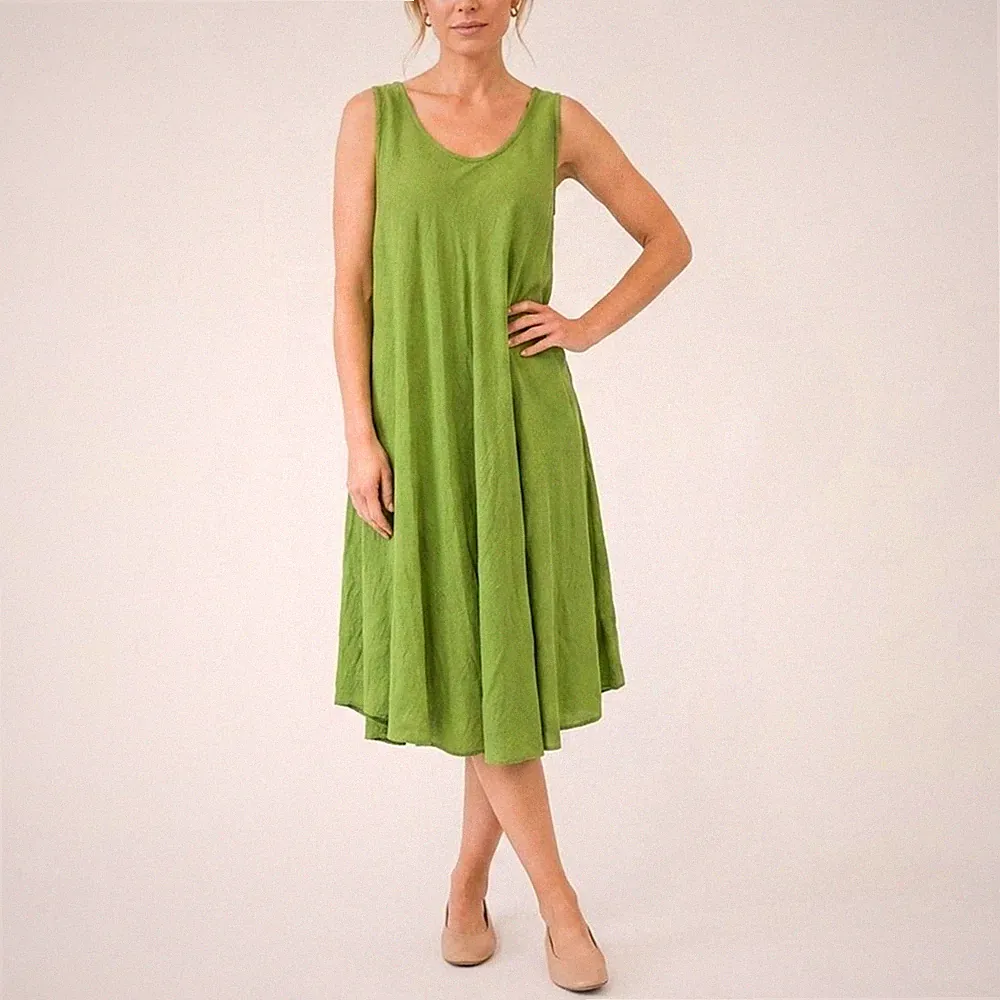 Italy Damen Trägerkleid Mesh Rücken A-Linie Tunika Gr. 38 40 42 44 Kleid Grün