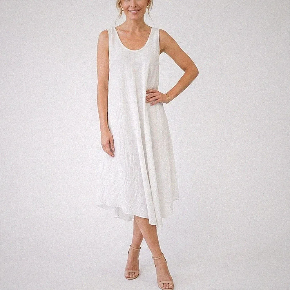 Italy Damen Trägerkleid Mesh Rücken A-Linie Tunika Gr. 38 40 42 44 Kleid Weiß