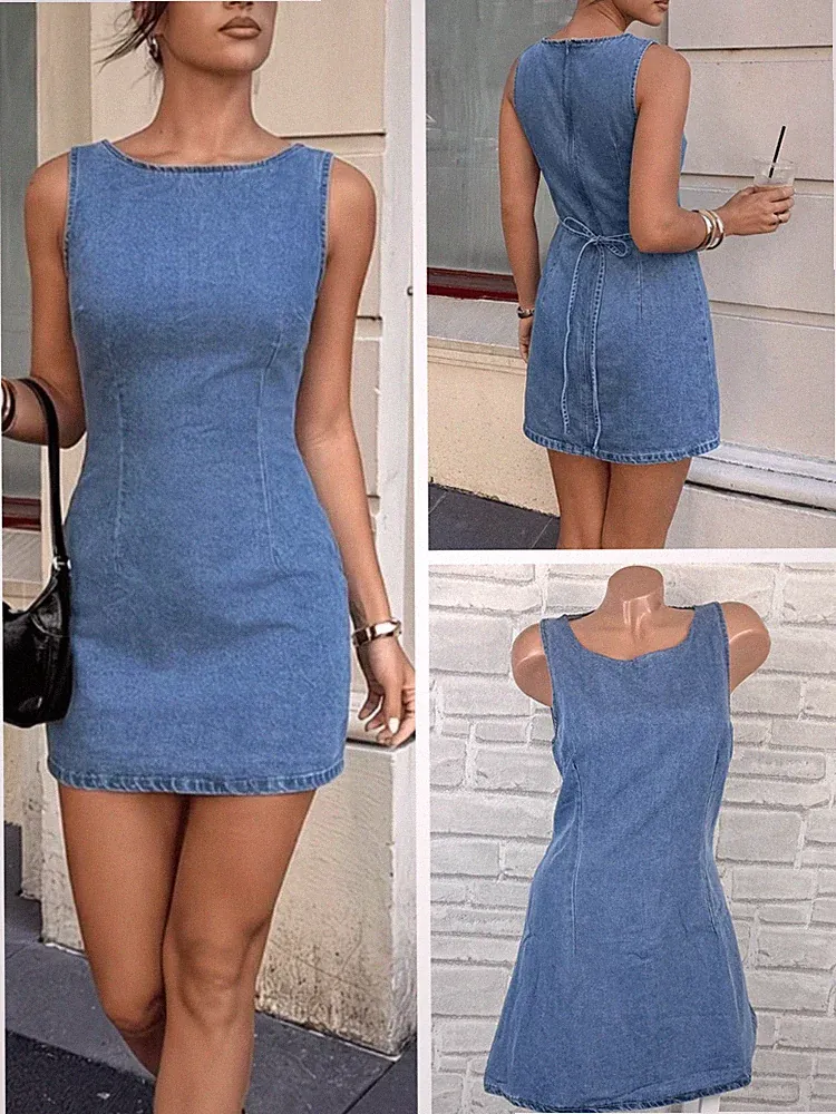 Italy Jeans Kleid Sommerkleid Ärmellos Minikleid Etuikleid Denim M 36/38 C705