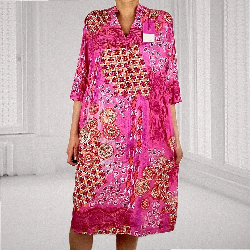 ITALY Sommerkleid Kleid Blusenkleid Hängerchen Midi-Kleid Viskose Pink
