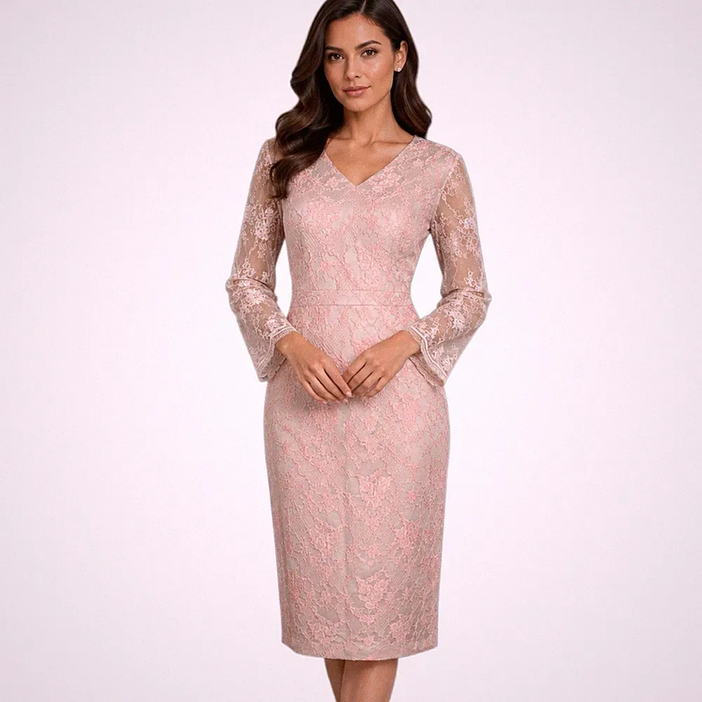Izabella rosa Spitzenkleid UK 12 knielang Hochzeit Gast Rennen Anlass neu mit Etikett