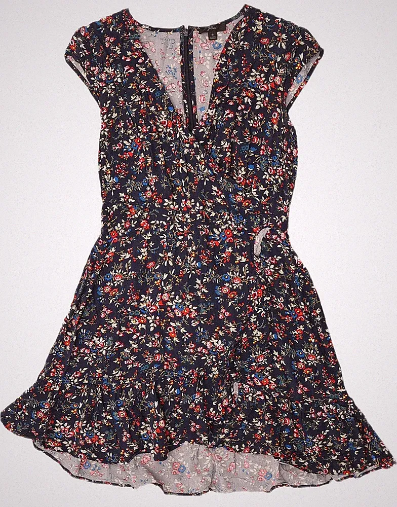 J. Crew Damen A-Linie Kleid US 6 Medium Marineblau Blumenmuster Viskose DM08