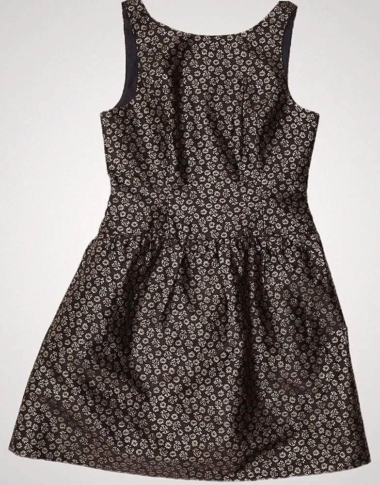 J. Crew Damen ärmelloses A-Linien-Kleid US 6 Medium schwarz Blumenmuster Polyester AH15