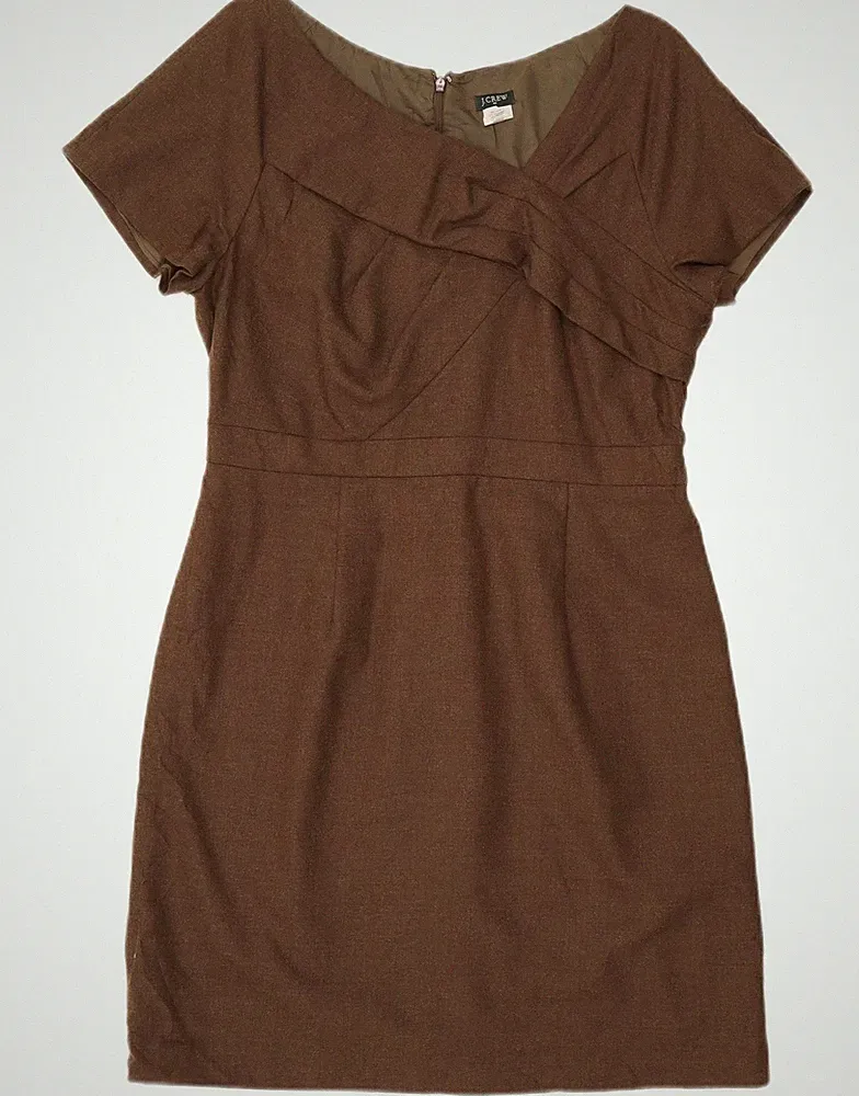 J. Crew Damen Etuikleid US 12 Large braun Wolle CC01