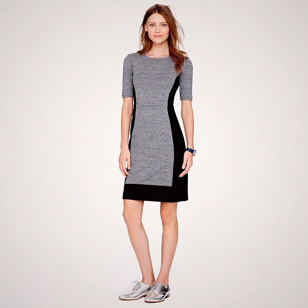 J Crew Farbblock Grau Schwarz Stretch Baumwolle Wolle Etuikleid S 2
