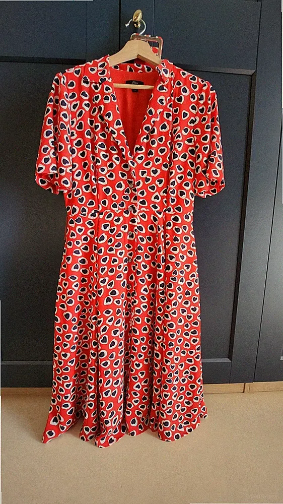 J.CREW Rudbeckia Shirt-Dress Heart Print Swingy Red Ivory Crepe Hourglass Size 6