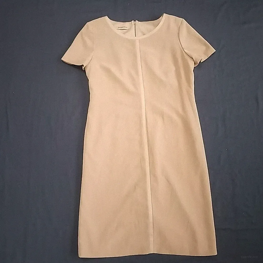 Jacques Vert Kleid Hochzeitsgäste ruhiges Luxuskleid beige unterhalb des Knies UK 14