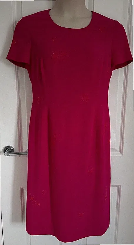 Jacques Vert Kleid rosa Perlen Blumen Vintage Hochzeit Gast Party UK 14 US 10