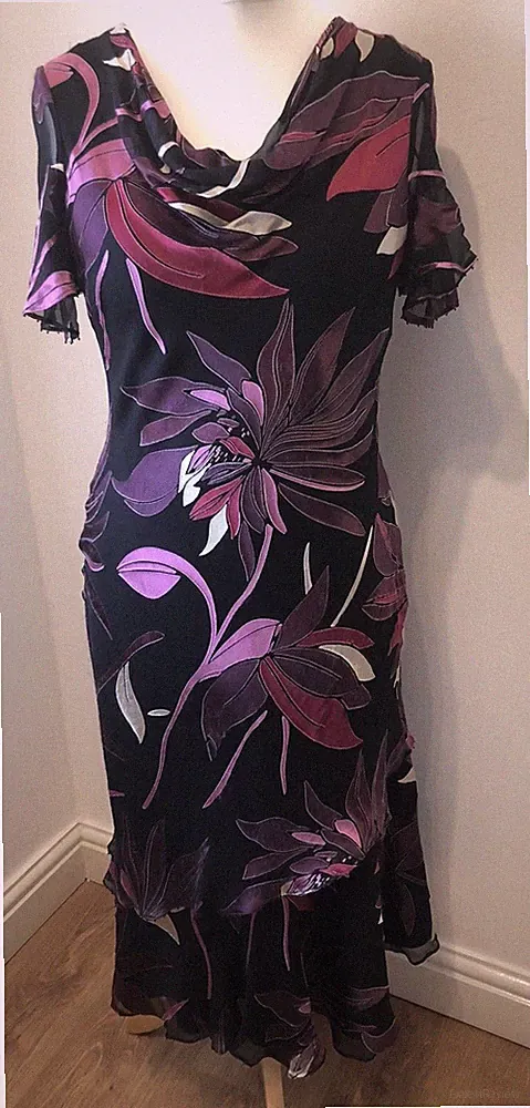 Jacques Vert Maxikleid lila Seidenmix Devore Hochzeit Gast Anlass UK10 L48