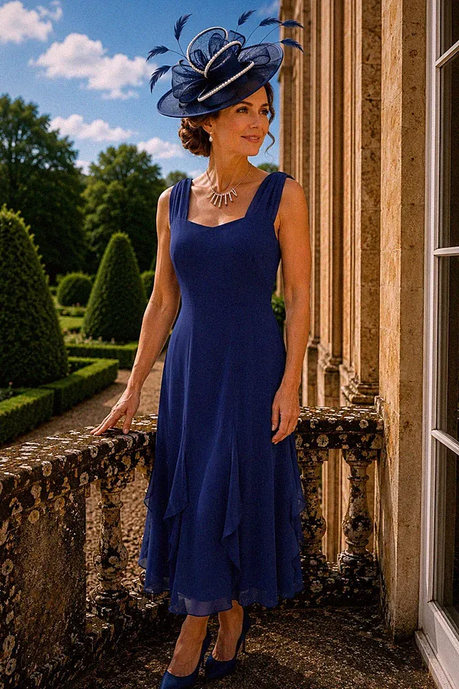 Jacques Vert Midikleid Gr. 12 Blau Brautmutter Hochzeit Gast Party