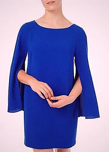 Jacques Vert Petite Tunika mit geteilten Ärmeln UK 12P blau UVP 99£ DH7 AA 08